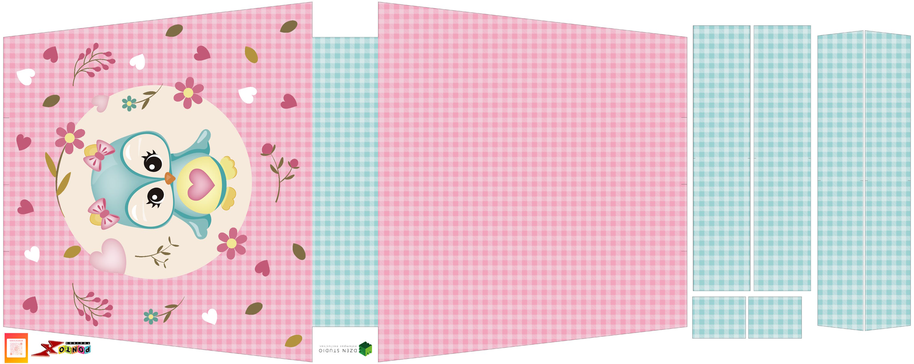 Painel Totebag Coruja Rosa detalhes Verde