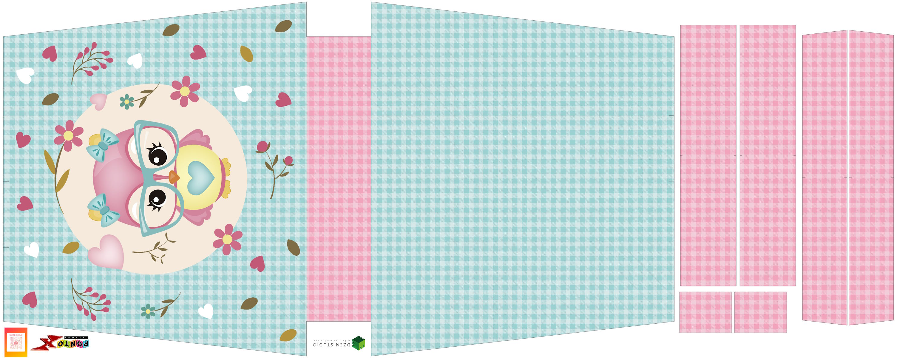 Painel Totebag Coruja Verde destalhes Rosa