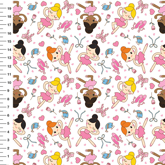 Sintético Doll Bailarinas Fundo Branco - Meia Tigela 50cm x 1,36mt