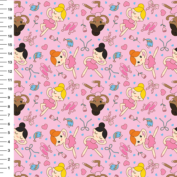 Sintético Doll Bailarinas Fundo Rosa - Meia Tigela 50cm x 1,36mt