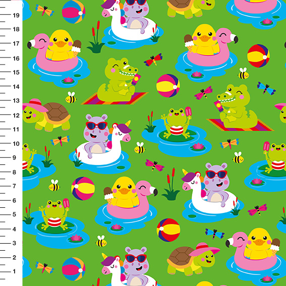 Sintético Doll Bichinhos na Piscina Fundo Verde - Meia Tigela 50cm x 1,36mt