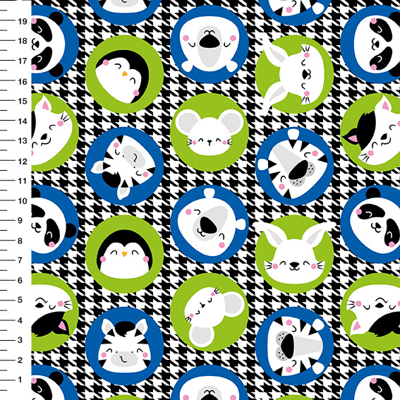 Sintético Doll Bichinhos Pied de Poule Azul e Verde - Meia Tigela 50cm x 1,36mt