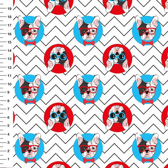 Sintético Doll Bulldog Óculos Chevron Preto e Branco - Meia Tigela 50cm x 1,36mt