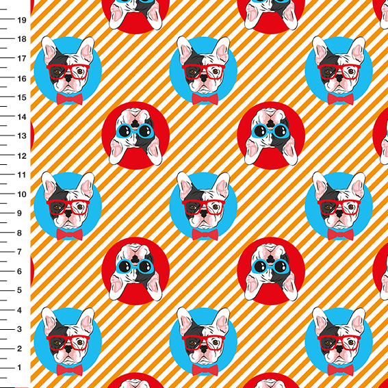 Sintético Doll Bulldog Óculos Listras Laranja - Meia Tigela 50cm x 1,36mt