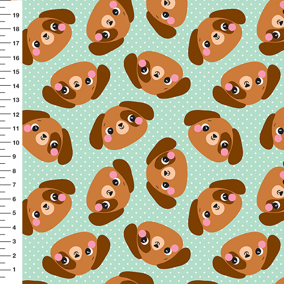 Sintético Doll Cachorrinho Poá Fundo Verde Menta - Meia Tigela 50cm x 1,36mt