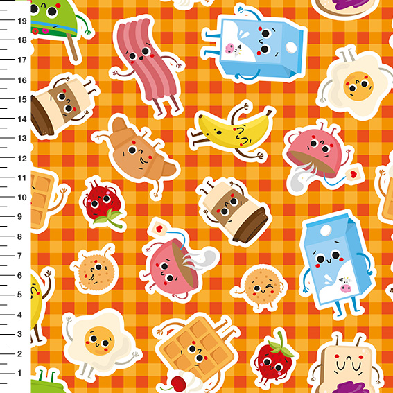 Sintético Doll Café da Manhã Xadrez Fundo Laranja - Meia Tigela 50cm x 1,36mt