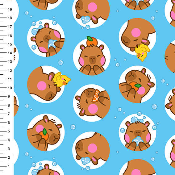 Sintético Doll Capivara Círculos Fundo Azul - Meia Tigela 50cm x 1,36mt
