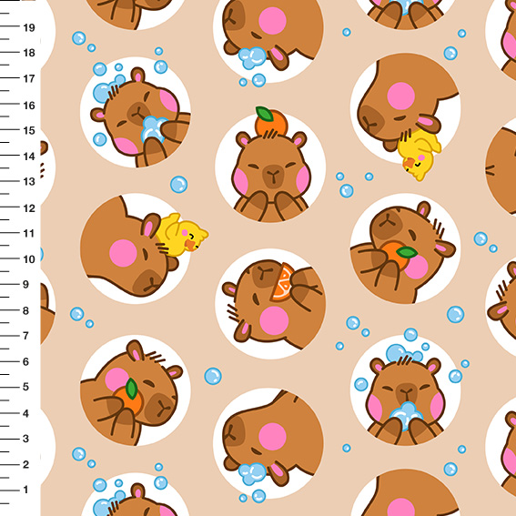 Sintético Doll Capivara Círculos Fundo Bege - Meia Tigela 50cm x 1,36mt
