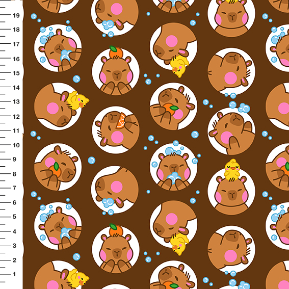 Sintético Doll Capivara Círculos Fundo Marrom 3,3 - Meia Tigela 50cm x 1,36mt