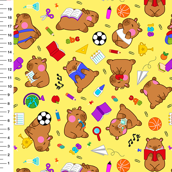 Sintético Doll Capivara Escolar Fundo Amarelo - Meia Tigela 50cm x 1,36mt