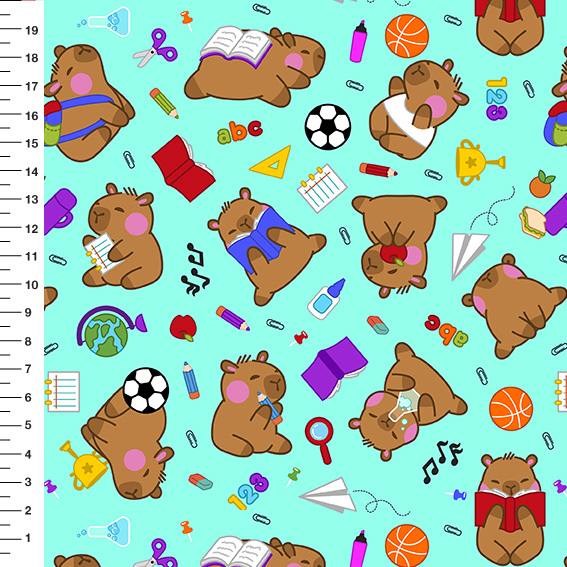 Sintético Doll Capivara Escolar Fundo Verde Água - Meia Tigela 50cm x 1,36mt