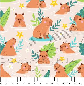 Sintético Doll Capivara Fundo Bege - Meia Tigela 80111-02 50cm x 1,36mt