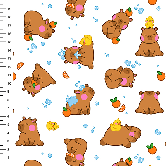 Sintético Doll Capivara no Banho Fundo Branco - Meia Tigela 50cm x 1,36mt