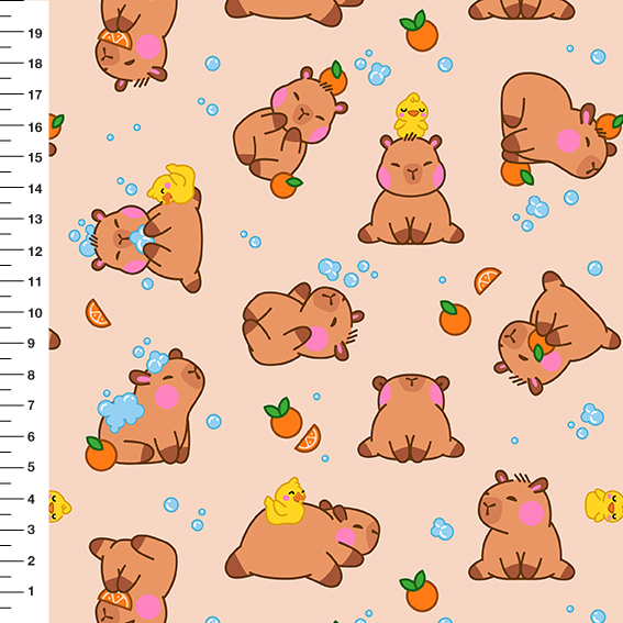 Sintético Doll Capivara no Banho Fundo Rosê - Meia Tigela 50cm x 1,36mt