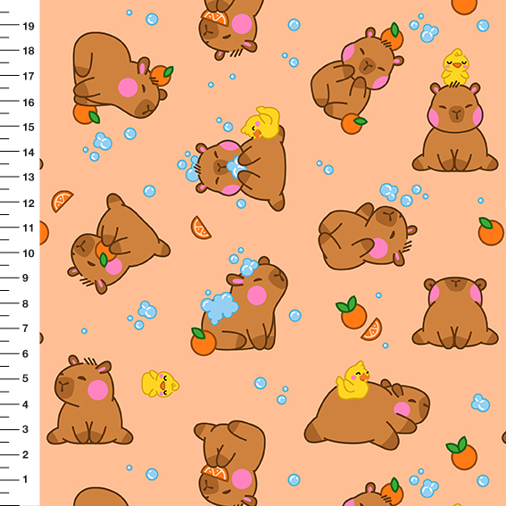 Sintético Doll Capivara no Banho Fundo Salmão - Meia Tigela 50cm x 1,36mt