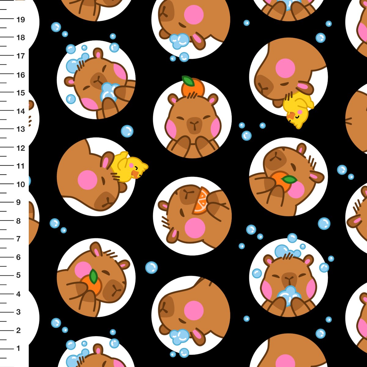 Sintético Doll Capivara Patinho Bola Fundo Preto - Meia Tigela 50cm x 1,36mt