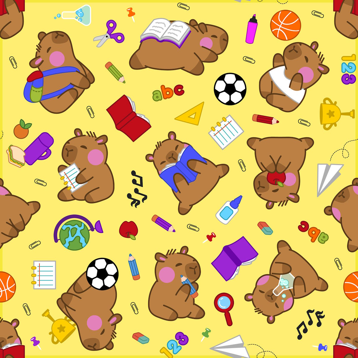 Sintético Doll Capivara Volta as Aulas Amarelo - Meia Tigela 50cm x 1,36mt