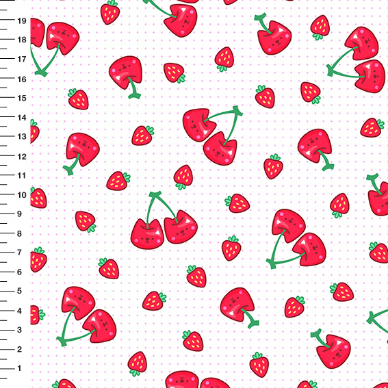 Sintético Doll Cerejas e Morangos Fundo Branco - Meia Tigela 50cm x 1,36mt