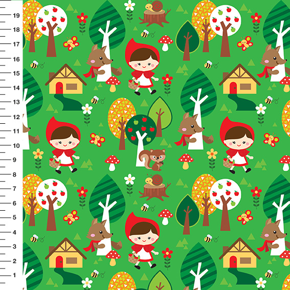 Sintético Doll Chapeuzinho Vermelho Fundo Verde - Meia Tigela 50cm x 1,36mt
