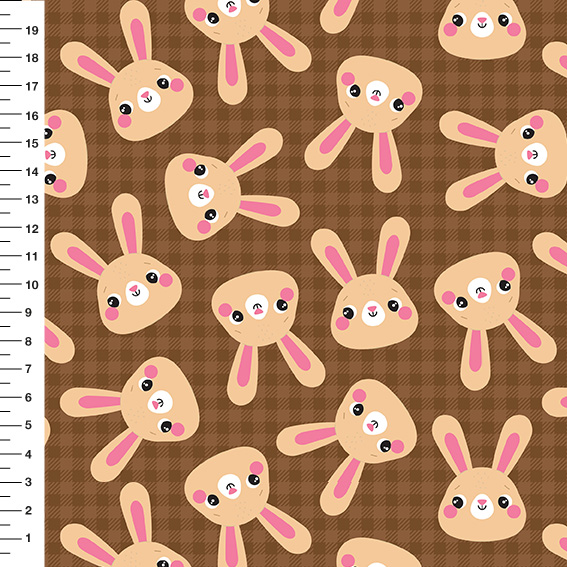 Sintético Doll Coelho e Ursinho Xadrez Fundo Marrom - Meia Tigela 50cm x 1,36mt