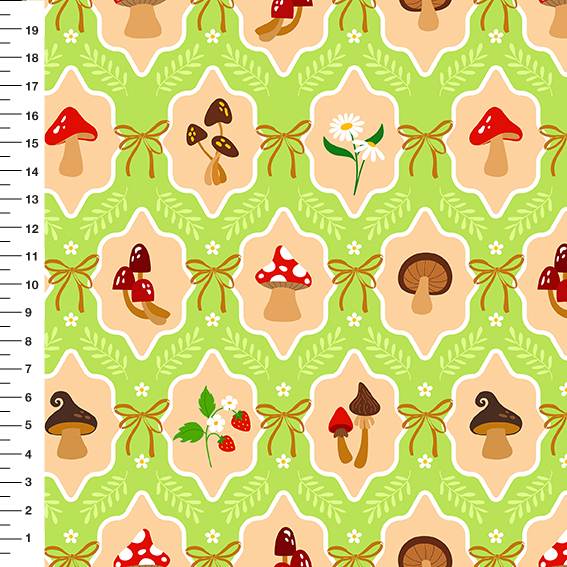 Sintético Doll Cogumelos Laço Fundo Verde Limão - Meia Tigela 50cm x 1,36mt