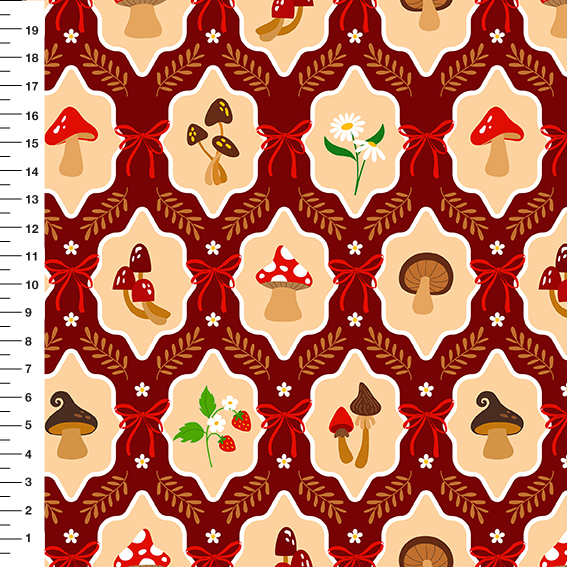Sintético Doll Cogumelos Laço Fundo Vinho - Meia Tigela 50cm x 1,36mt
