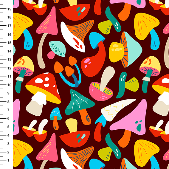 Sintético Doll Cogumelos Pop Fundo Vinho - Meia Tigela 50cm x 1,36mt