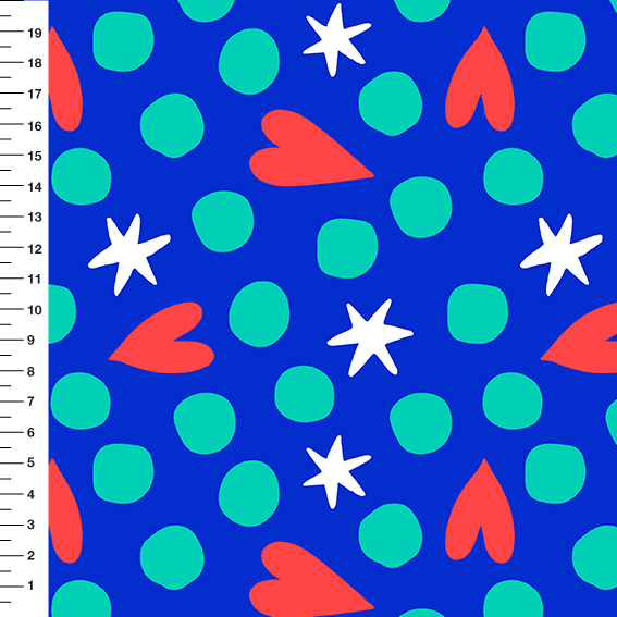 Sintético Doll Corações e Estrelas Fundo Azul - Meia Tigela 50cm x 1,36mt