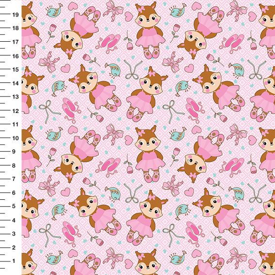 Sintético Doll Corça Bailarina Fundo Rosa - Meia Tigela 50cm x 1,36mt