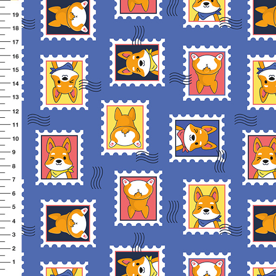 Sintético Doll Corgi Selos Fundo Azul - Meia Tigela 50cm x 1,36mt