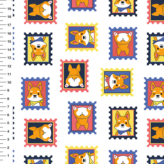 Sintético Doll Corgi Selos Fundo Branco - Meia Tigela 50cm x 1,36mt