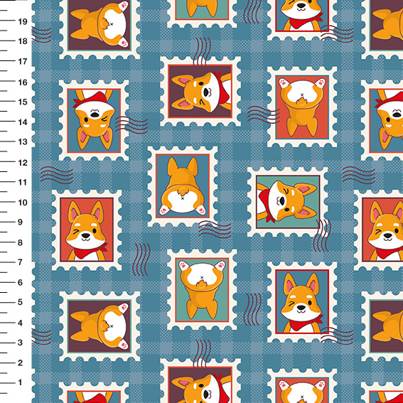 Sintético Doll Corgi Selos Xadrez Azul - Meia Tigela 50cm x 1,36mt