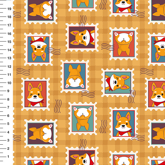 Sintético Doll Corgi Selos Xadrez Bege - Meia Tigela 50cm x 1,36mt