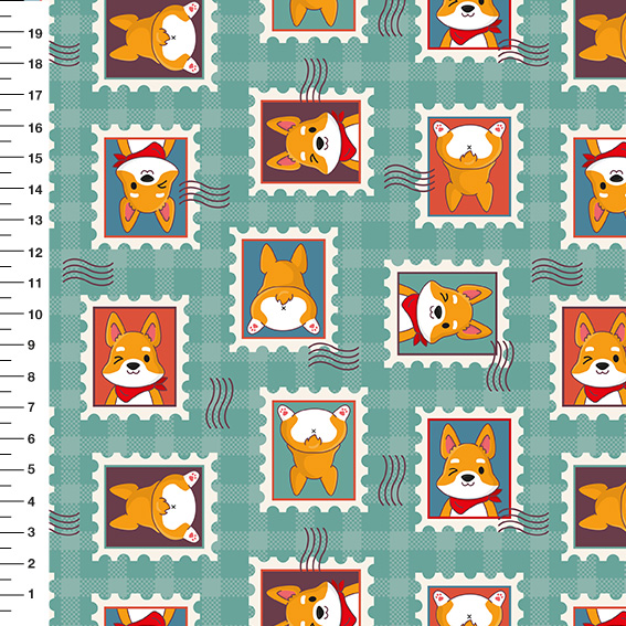 Sintético Doll Corgi Selos Xadrez Verde Água - Meia Tigela 50cm x 1,36mt