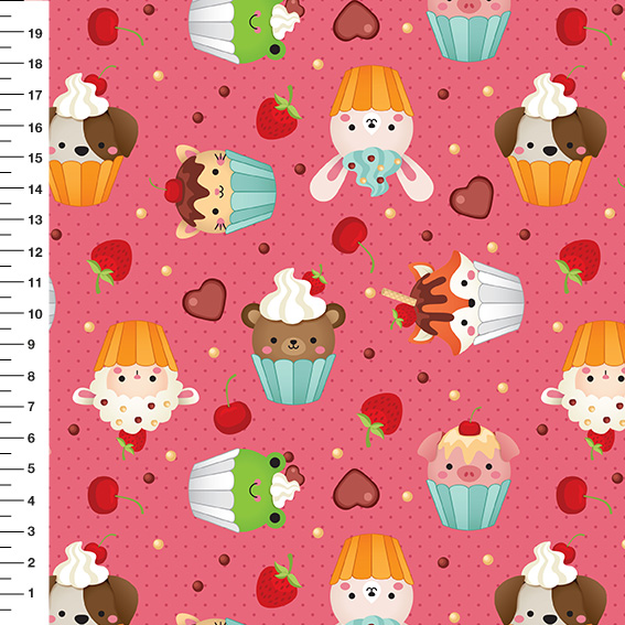 Sintético Doll Cupcakes Bichinhos Fundo Rosa - Meia Tigela 50cm x 1,36mt