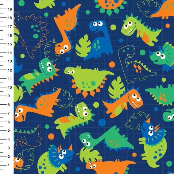Sintético Doll Dinossauro Fundo Marinho - Meia Tigela 50cm x 1,36mt