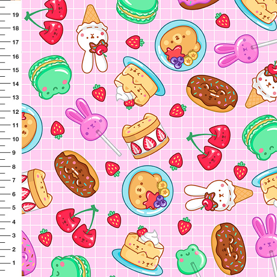 Sintético Doll Doces Kawaii Fundo Lilás - Meia Tigela 50cm x 1,36mt