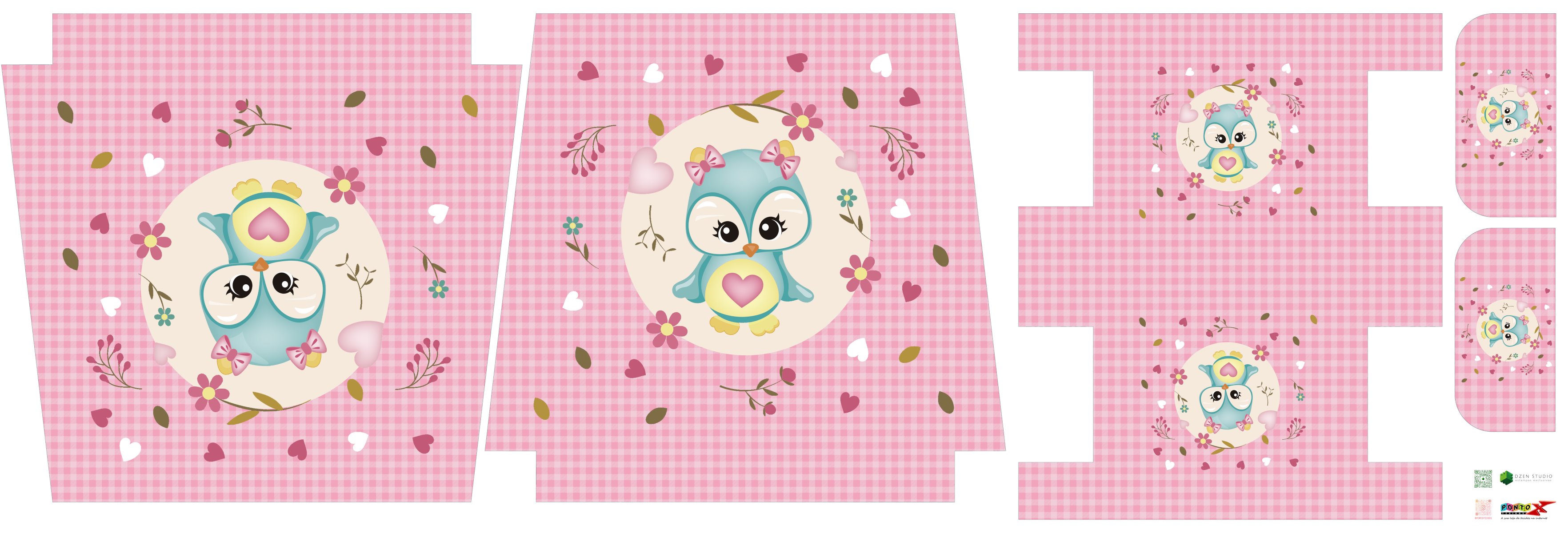 SIntético Doll - Ecobag e Necesaries Coruja Fundo Rosa