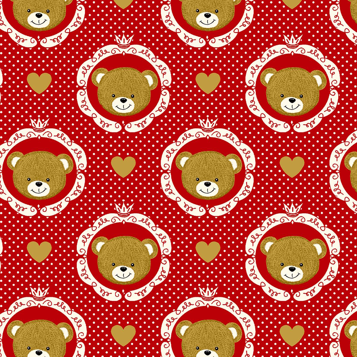 Sintético Doll Estampado - Ursinho Coração Vermelho