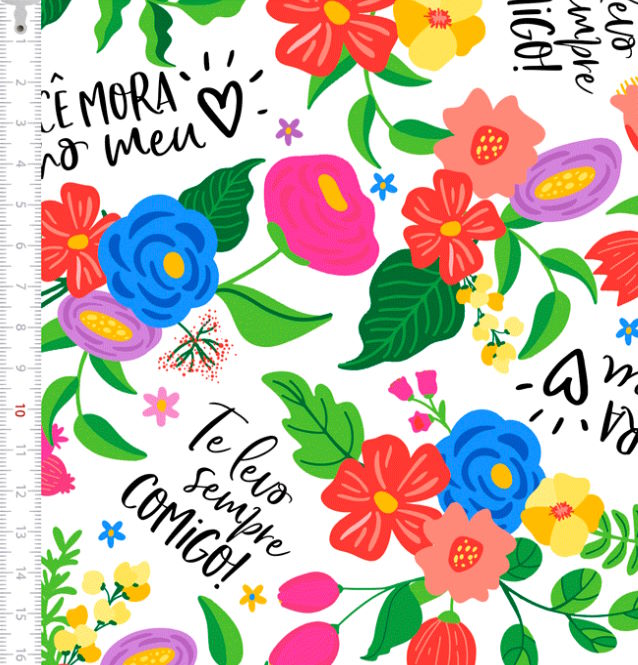 Sintético Doll Floral Colors Fundo Branco Meia Tigela 9100e12441 50cm x 1,36mt