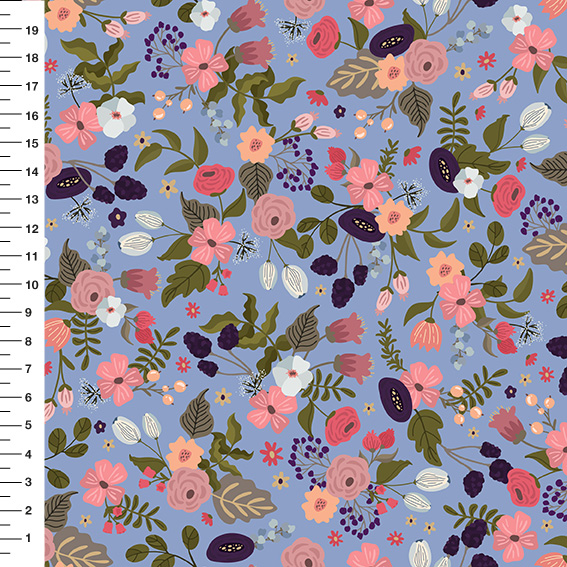 Sintético Doll Floral Vintage Fundo Azul Serenity - Meia Tigela 50cm x 1,36mt