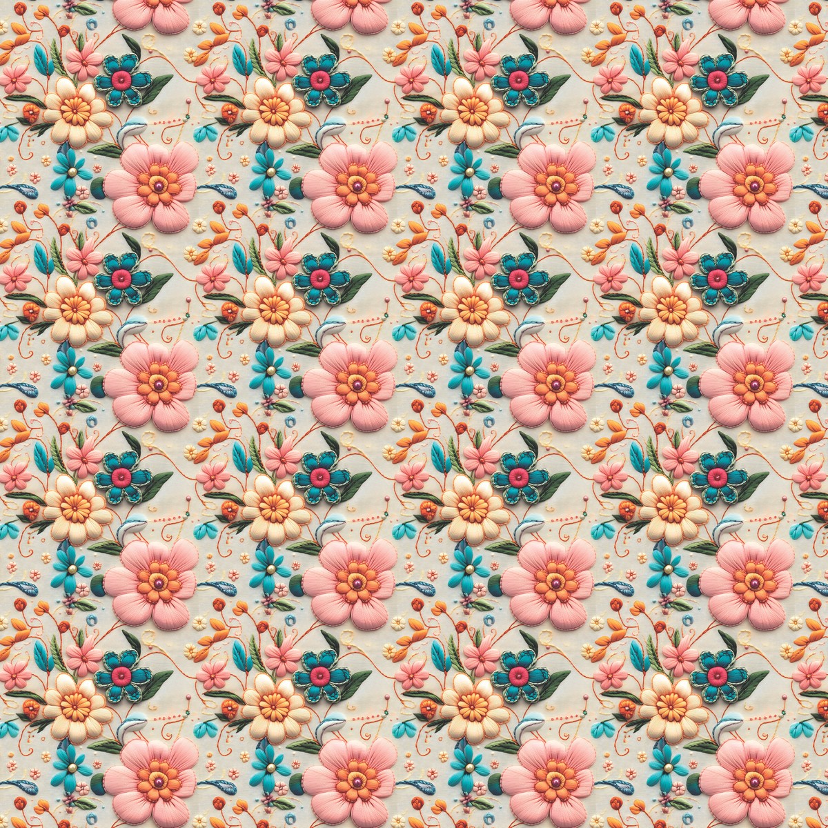 Sintético Doll Flores Bordadas 50cm x 1,36mt