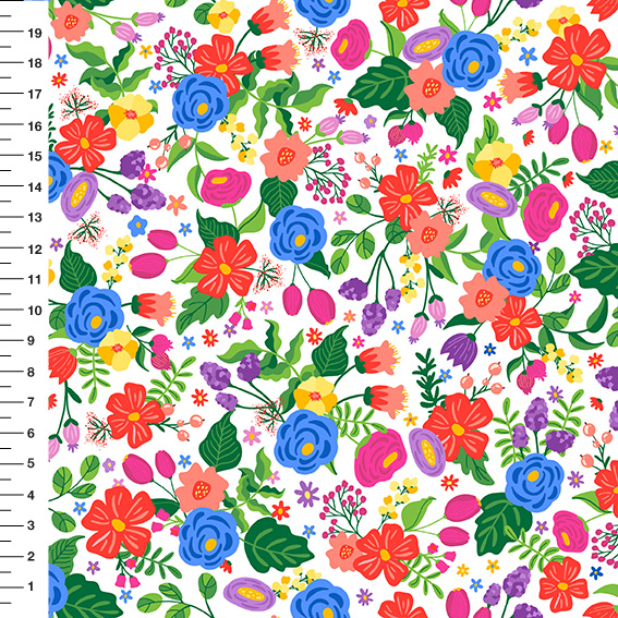 Sintético Doll Flores Coloridas Fundo Branco - Meia Tigela 50cm x 1,36mt
