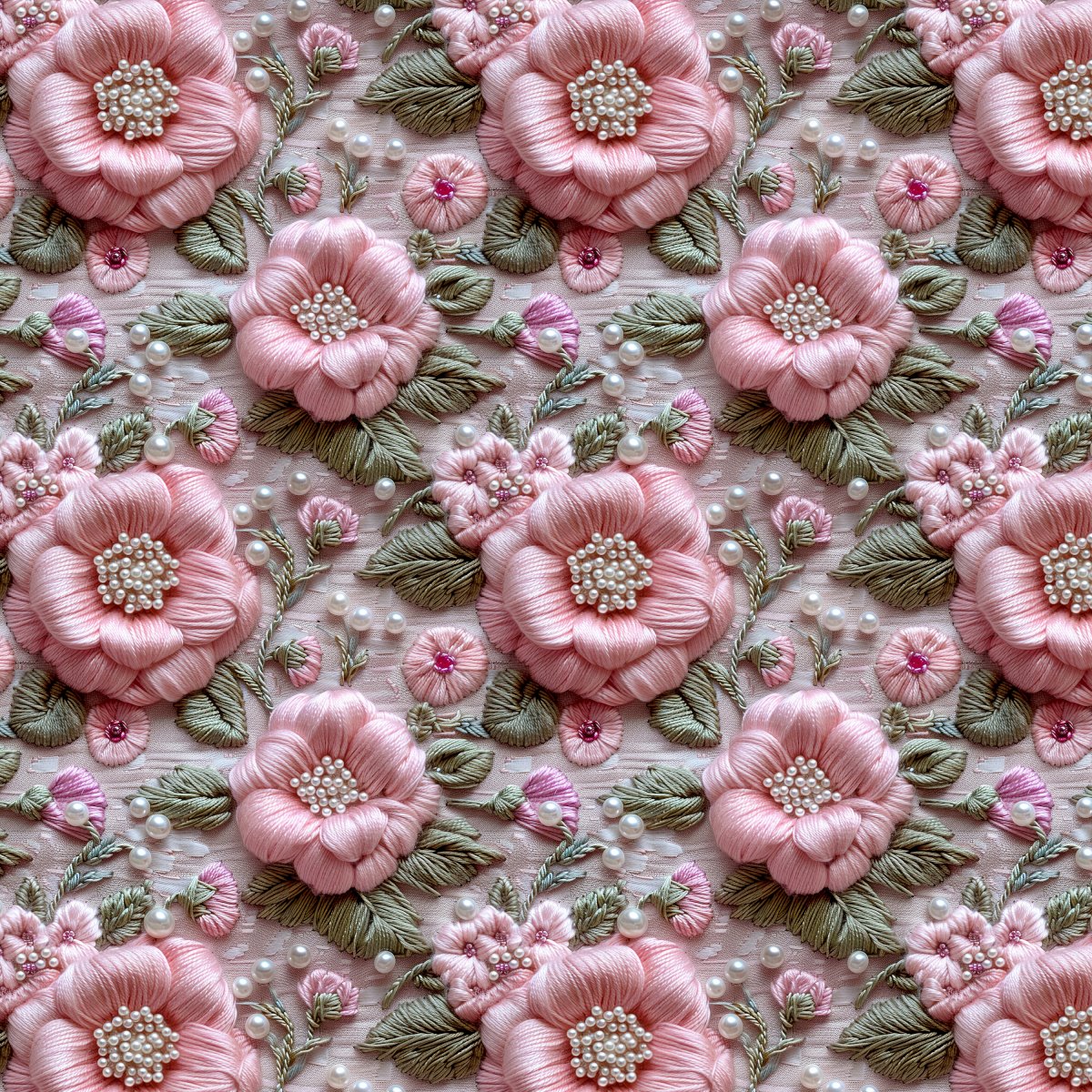 Sintético Doll Flores Rosa e Perolas