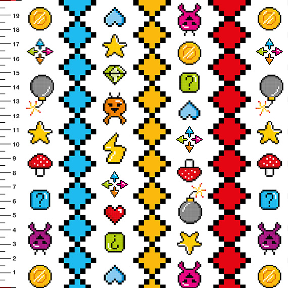 Sintético Doll Games Pixel Listras Coloridas - Meia Tigela 50cm x 1,36mt