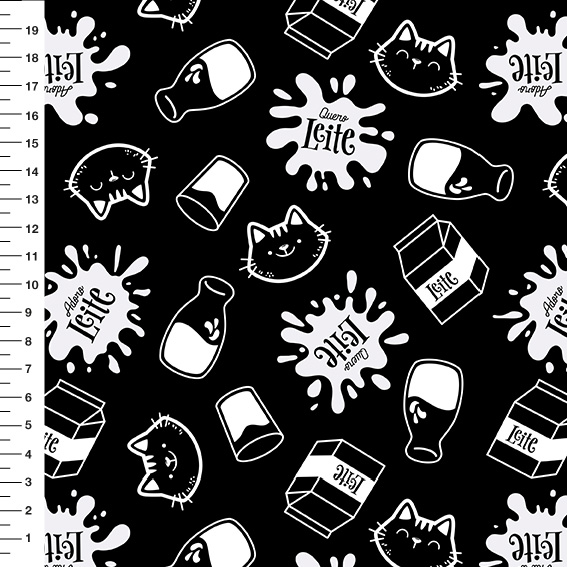 Sintético Doll Gatinhos do Leite Preto e Branco - Meia Tigela 50cm x 1,36mt