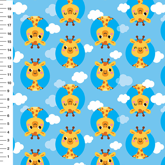 Sintético Doll Girafinhas Nuvens Fundo Azul - Meia Tigela 50cm x 1,36mt