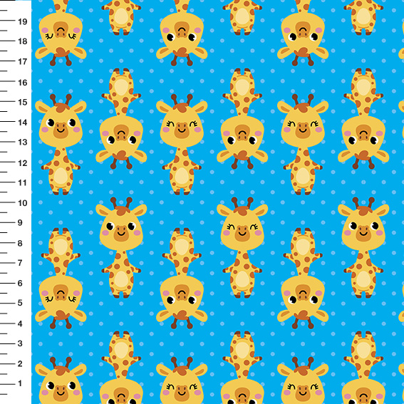 Sintético Doll Girafinhas Poá Fundo Azul - Meia Tigela 50cm x 1,36mt