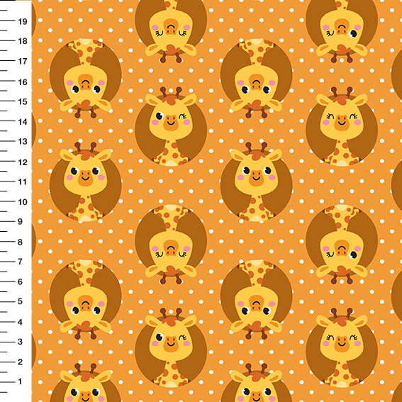 Sintético Doll Girafinhas Poá Fundo Laranja - Meia Tigela 50cm x 1,36mt