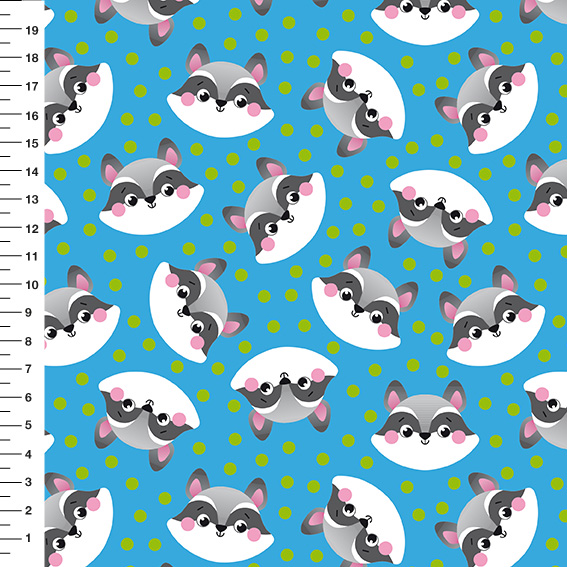 Sintético Doll Guaxinim Poá Fundo Azul - Meia Tigela 50cm x 1,36mt